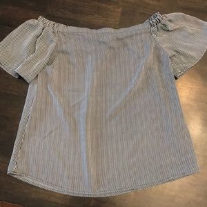 Navy and white striped off the shoulder shirt